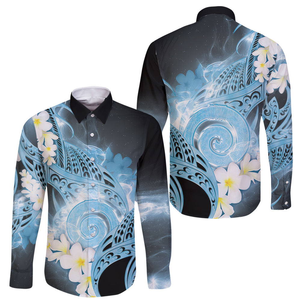 Piko Hawaiian Family Matching Tank Maxi Dress and Hawaiian Shirt Blue Galaxy Spiral Plumeria Tribal Patterns