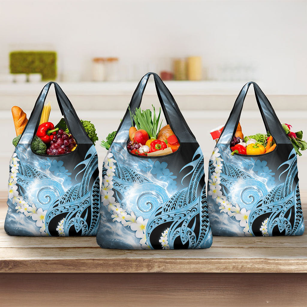 Piko Hawaiian Grocery Bag Blue Galaxy Spiral Plumeria Tribal Patterns