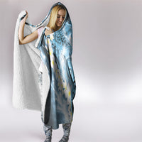 Piko Hawaiian Hooded Blanket Blue Galaxy Spiral Plumeria Tribal Patterns