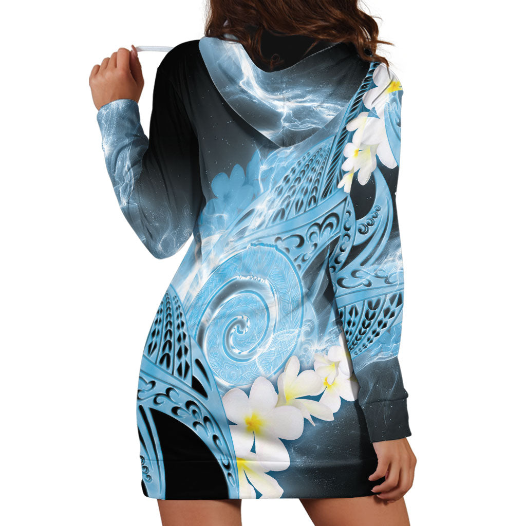 Piko Hawaiian Hoodie Dress Blue Galaxy Spiral Plumeria Tribal Patterns