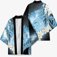 Piko Hawaiian Kimono Blue Galaxy Spiral Plumeria Tribal Patterns