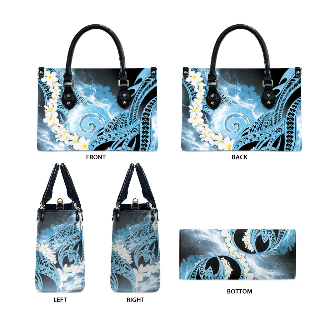 Piko Hawaiian Leather Bag Blue Galaxy Spiral Plumeria Tribal Patterns