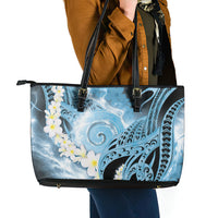 Piko Hawaiian Leather Tote Bag Blue Galaxy Spiral Plumeria Tribal Patterns