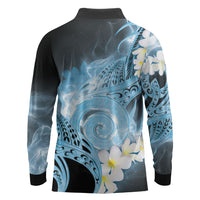 Piko Hawaiian Long Sleeve Polo Shirt Blue Galaxy Spiral Plumeria Tribal Patterns