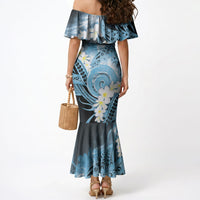 Piko Hawaiian Mermaid Dress Blue Galaxy Spiral Plumeria Tribal Patterns