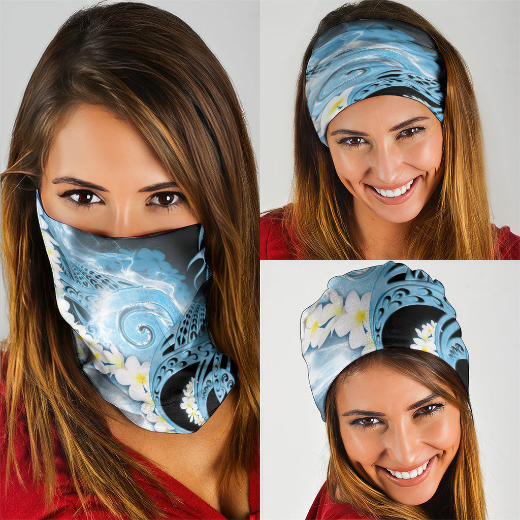 Piko Hawaiian Neck Gaiter Blue Galaxy Spiral Plumeria Tribal Patterns