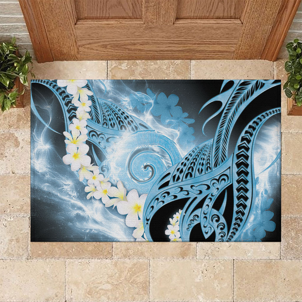 Piko Hawaiian Rubber Doormat Blue Galaxy Spiral Plumeria Tribal Patterns