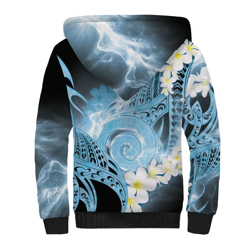 Piko Hawaiian Sherpa Hoodie Blue Galaxy Spiral Plumeria Tribal Patterns