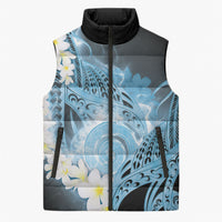 Piko Hawaiian Sleeveless Puffer Jacket Blue Galaxy Spiral Plumeria Tribal Patterns