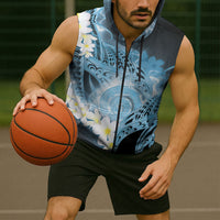 Piko Hawaiian Sleeveless Zip Hoodie Blue Galaxy Spiral Plumeria Tribal Patterns
