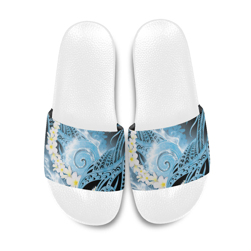 Piko Hawaiian Slide Sandals Blue Galaxy Spiral Plumeria Tribal Patterns