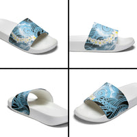 Piko Hawaiian Slide Sandals Blue Galaxy Spiral Plumeria Tribal Patterns