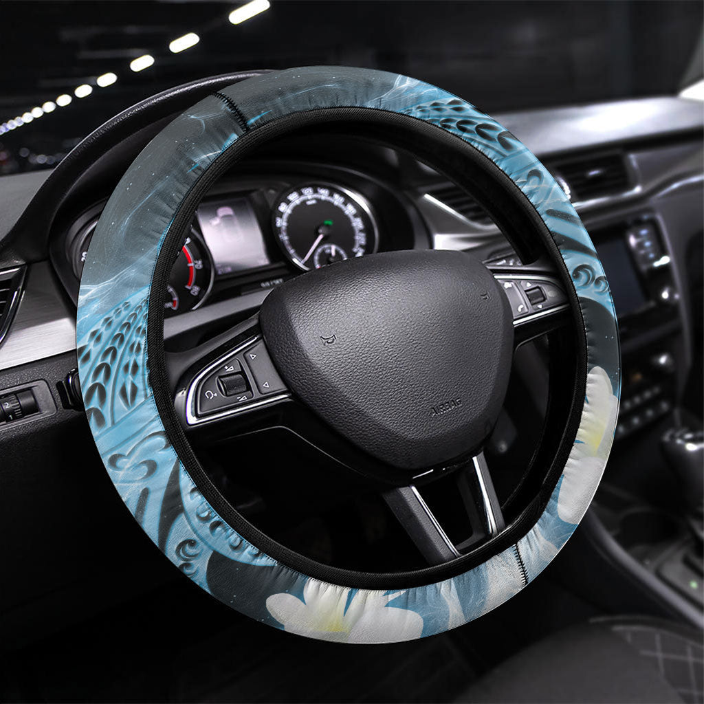 Piko Hawaiian Steering Wheel Cover Blue Galaxy Spiral Plumeria Tribal Patterns