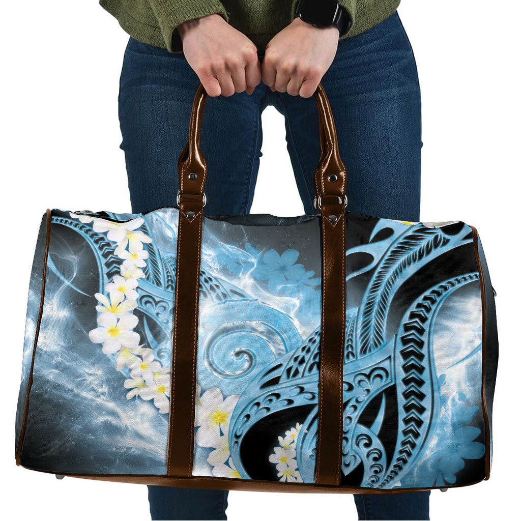 Piko Hawaiian Travel Bag Blue Galaxy Spiral Plumeria Tribal Patterns