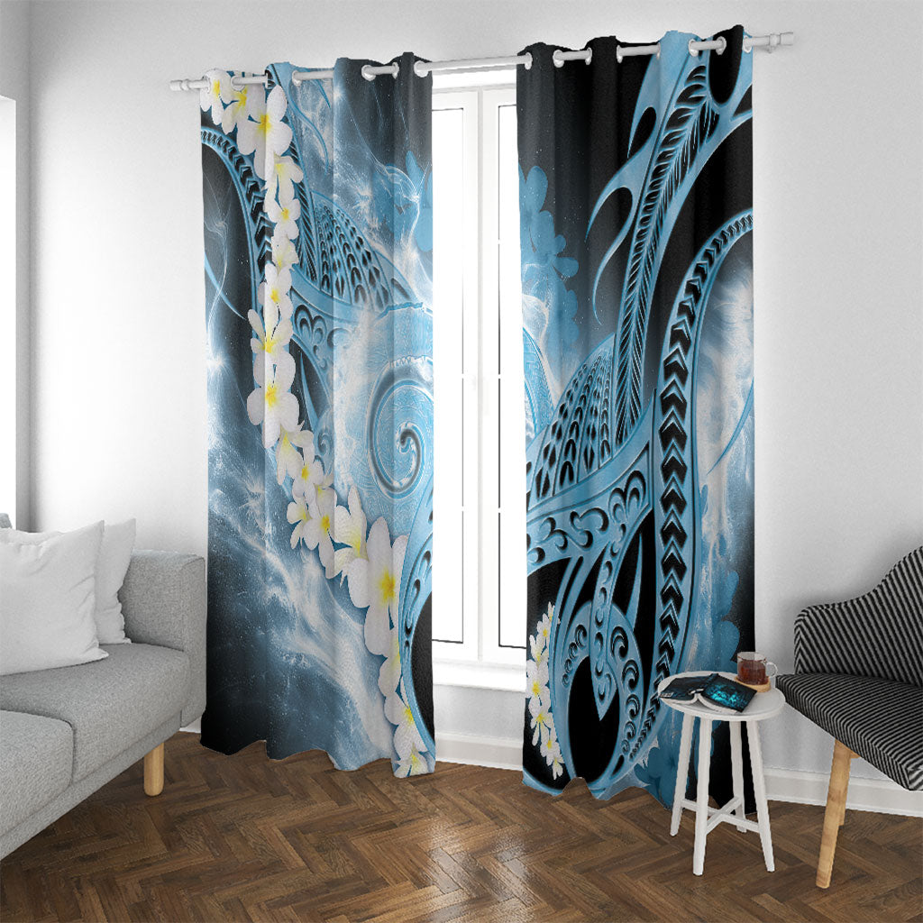 Piko Hawaiian Window Curtain Blue Galaxy Spiral Plumeria Tribal Patterns