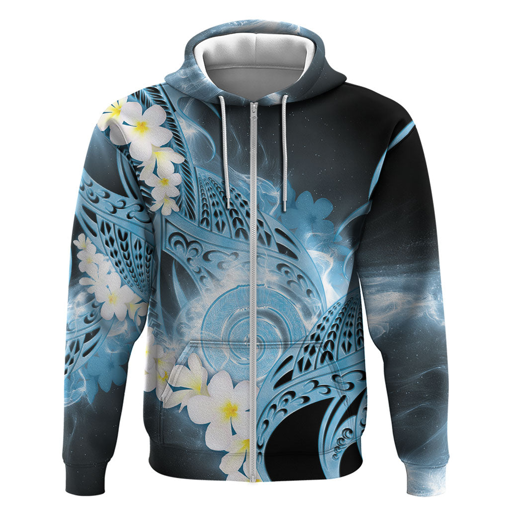 Piko Hawaiian Zip Hoodie Blue Galaxy Spiral Plumeria Tribal Patterns