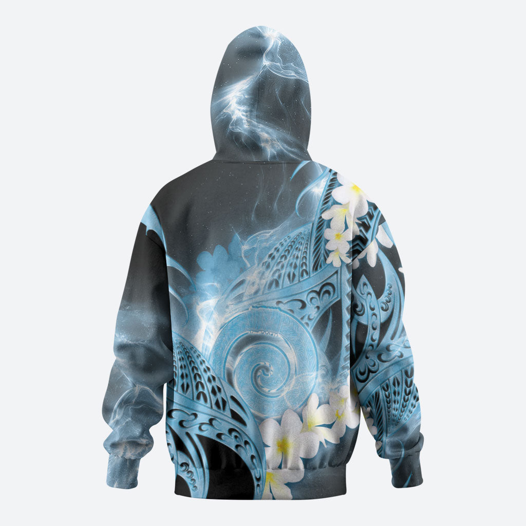 Piko Hawaiian Zip Hoodie Blue Galaxy Spiral Plumeria Tribal Patterns