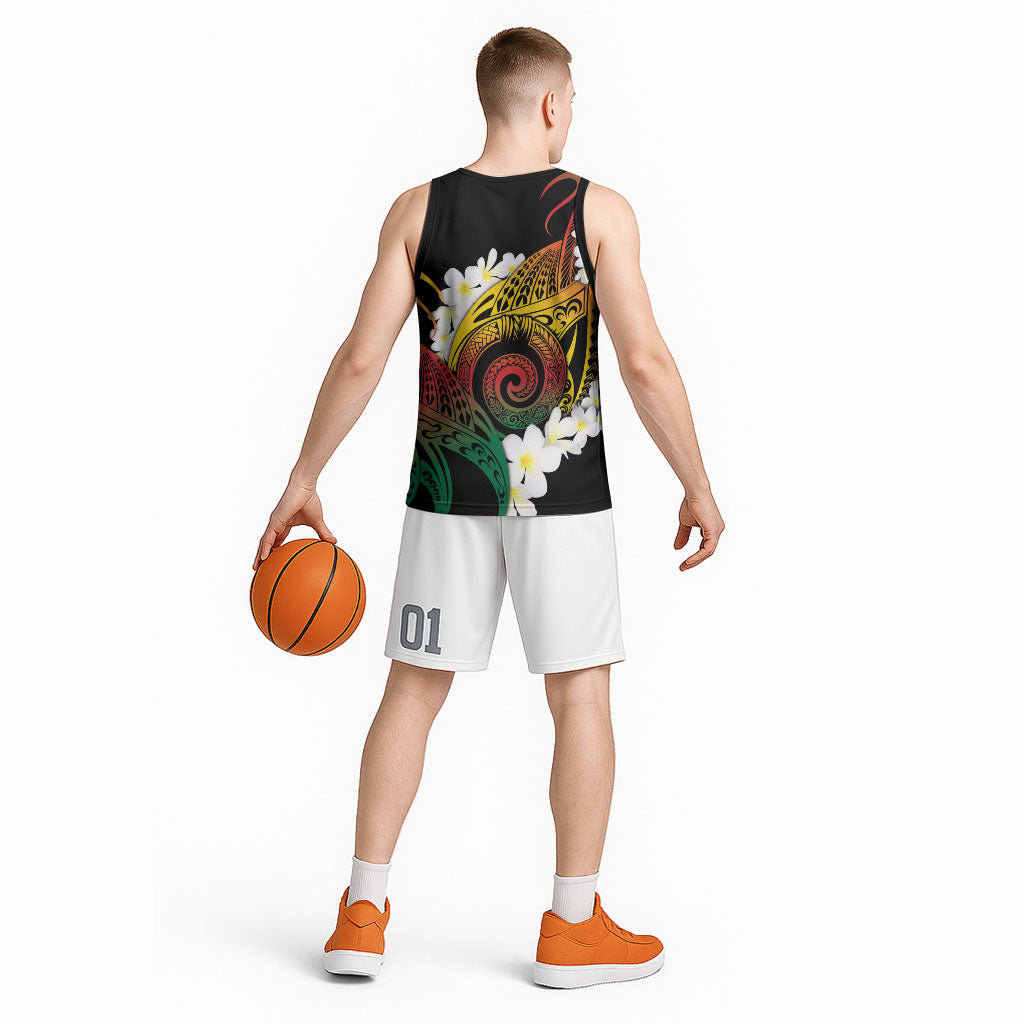 Piko Hawaiian Basketball Jersey Gradient Spiral Plumeria Tribal Patterns