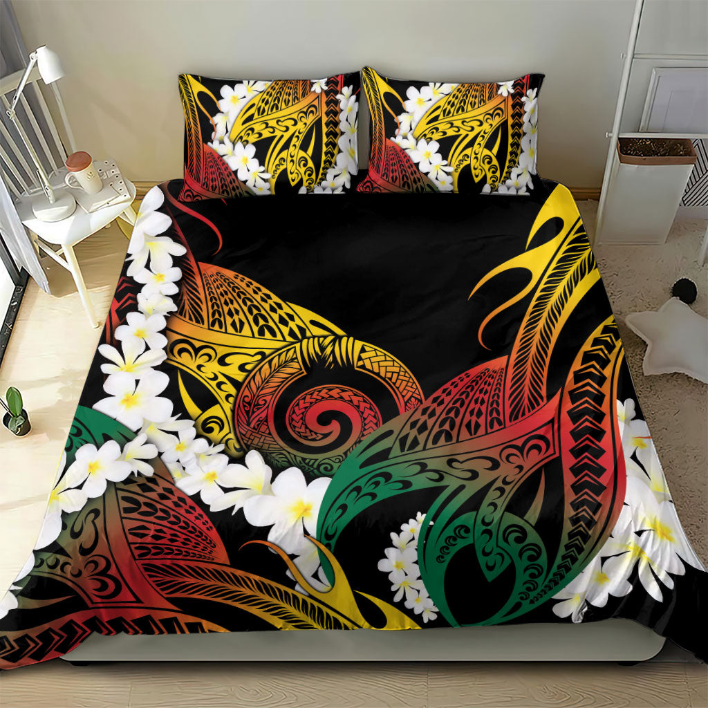 Piko Hawaiian Bedding Set Gradient Spiral Plumeria Tribal Patterns