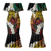 Piko Hawaiian Couples Matching Mermaid Dress and Hawaiian Shirt Gradient Spiral Plumeria Tribal Patterns