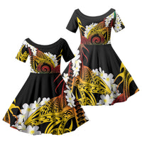 Piko Hawaiian Family Matching Mermaid Dress and Hawaiian Shirt Gradient Spiral Plumeria Tribal Patterns