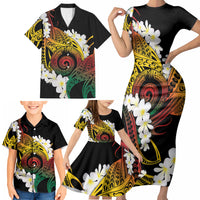 Piko Hawaiian Family Matching Short Sleeve Bodycon Dress and Hawaiian Shirt Gradient Spiral Plumeria Tribal Patterns