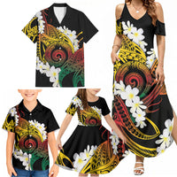 Piko Hawaiian Family Matching Summer Maxi Dress and Hawaiian Shirt Gradient Spiral Plumeria Tribal Patterns