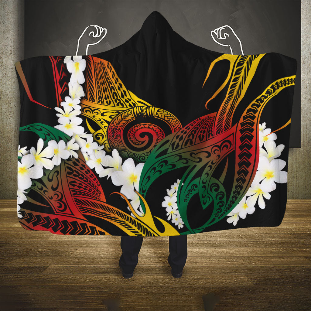 Piko Hawaiian Hooded Blanket Gradient Spiral Plumeria Tribal Patterns