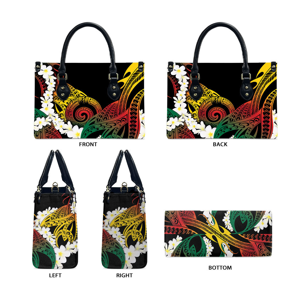 Piko Hawaiian Leather Bag Gradient Spiral Plumeria Tribal Patterns