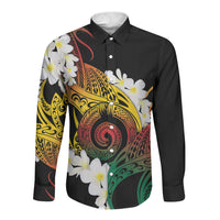 Piko Hawaiian Long Sleeve Button Shirt Gradient Spiral Plumeria Tribal Patterns