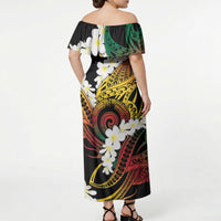 Piko Hawaiian Off Shoulder Maxi Dress Gradient Spiral Plumeria Tribal Patterns
