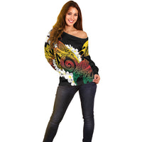 Piko Hawaiian Off Shoulder Sweater Gradient Spiral Plumeria Tribal Patterns