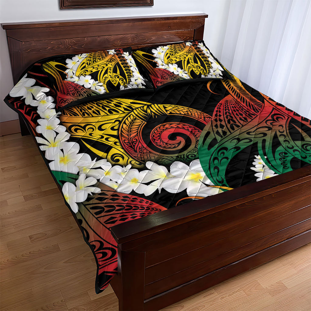 Piko Hawaiian Quilt Bed Set Gradient Spiral Plumeria Tribal Patterns