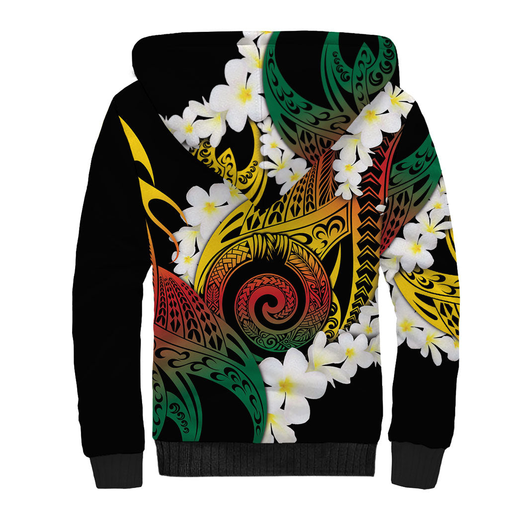 Piko Hawaiian Sherpa Hoodie Gradient Spiral Plumeria Tribal Patterns