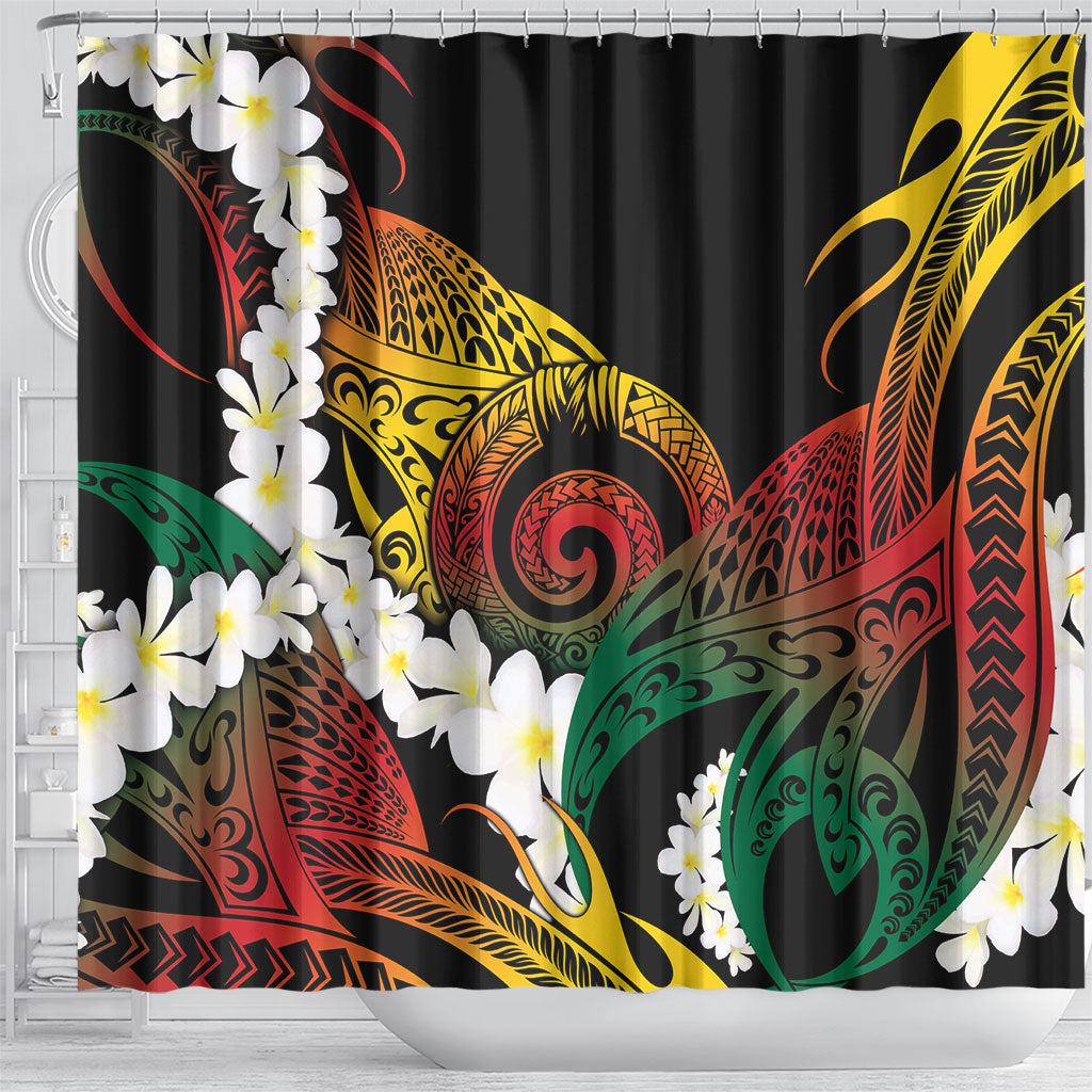 Piko Hawaiian Shower Curtain Gradient Spiral Plumeria Tribal Patterns