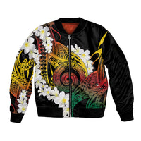 Piko Hawaiian Sleeve Zip Bomber Jacket Gradient Spiral Plumeria Tribal Patterns