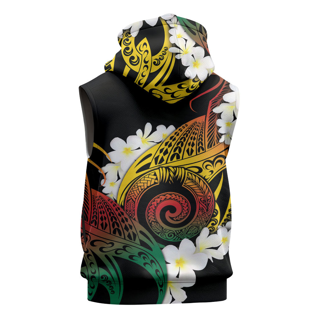 Piko Hawaiian Sleeveless Zip Hoodie Gradient Spiral Plumeria Tribal Patterns