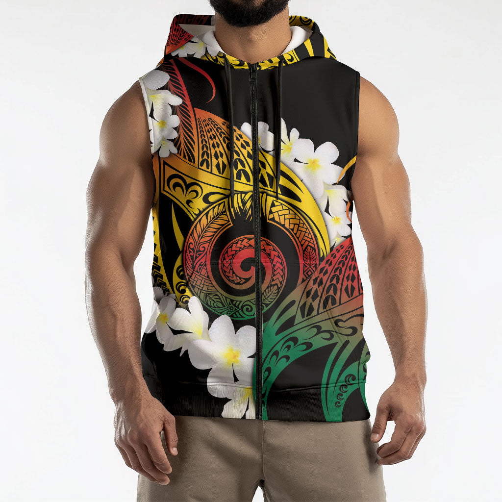 Piko Hawaiian Sleeveless Zip Hoodie Gradient Spiral Plumeria Tribal Patterns
