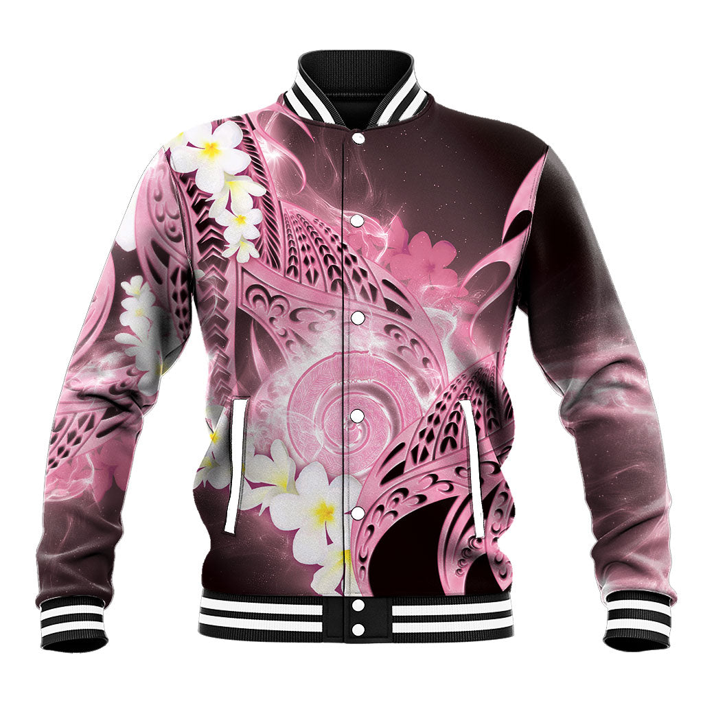 Piko Hawaiian Baseball Jacket Pink Galaxy Spiral Plumeria Tribal Patterns