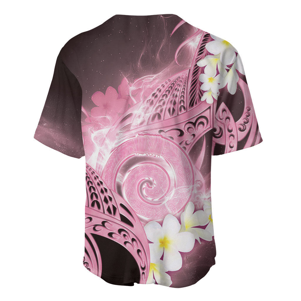 Piko Hawaiian Baseball Jersey Pink Galaxy Spiral Plumeria Tribal Patterns