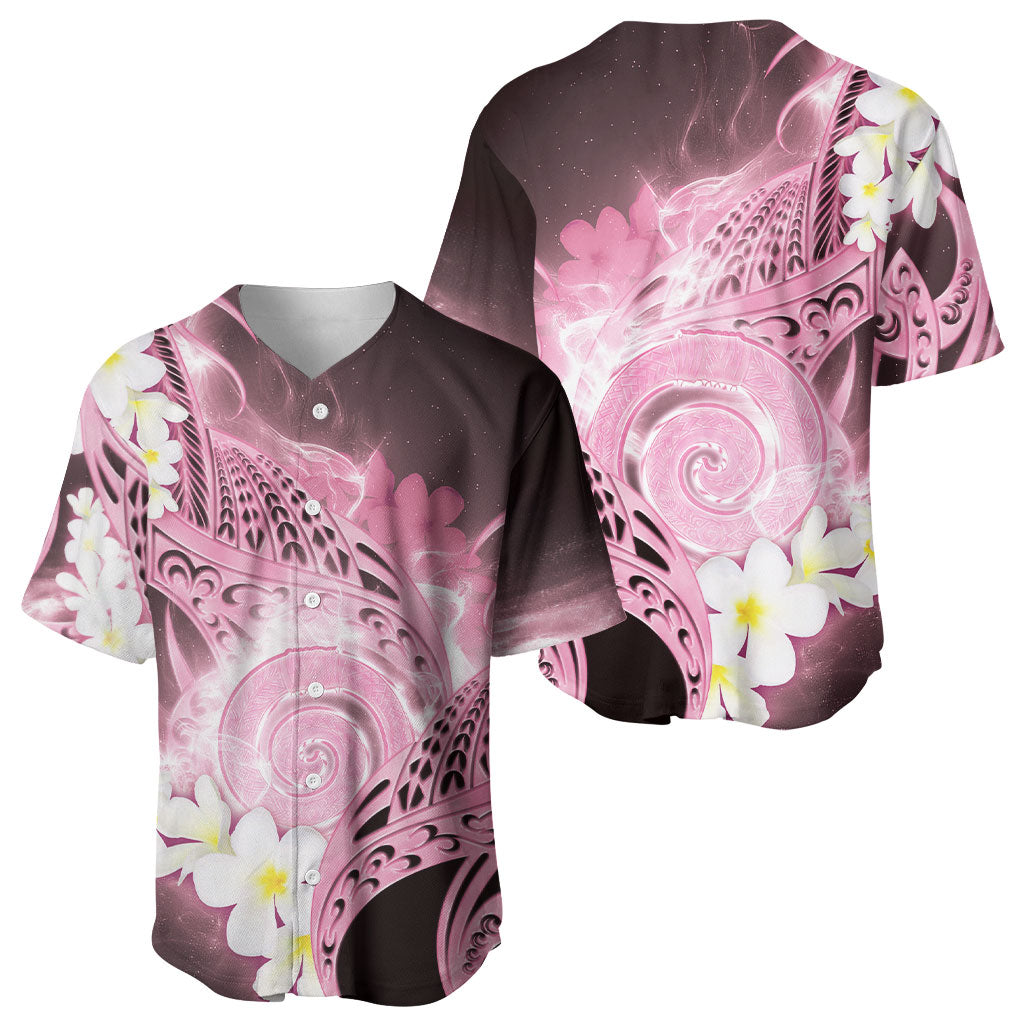Piko Hawaiian Baseball Jersey Pink Galaxy Spiral Plumeria Tribal Patterns