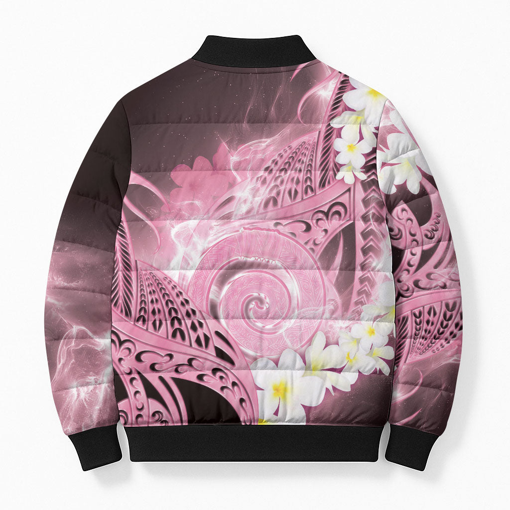 Piko Hawaiian Bomber Puffer Jacket Pink Galaxy Spiral Plumeria Tribal Patterns