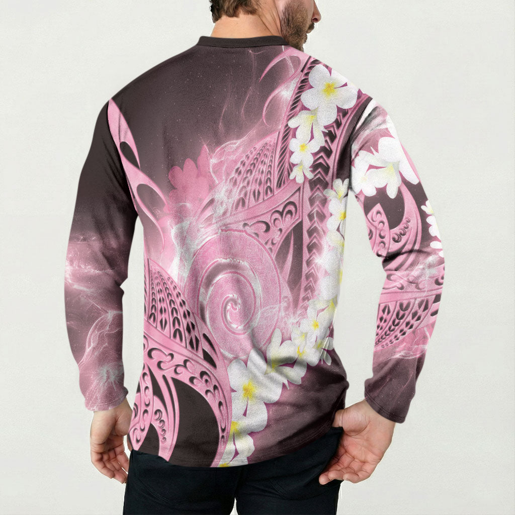 Piko Hawaiian Button Sweatshirt Pink Galaxy Spiral Plumeria Tribal Patterns