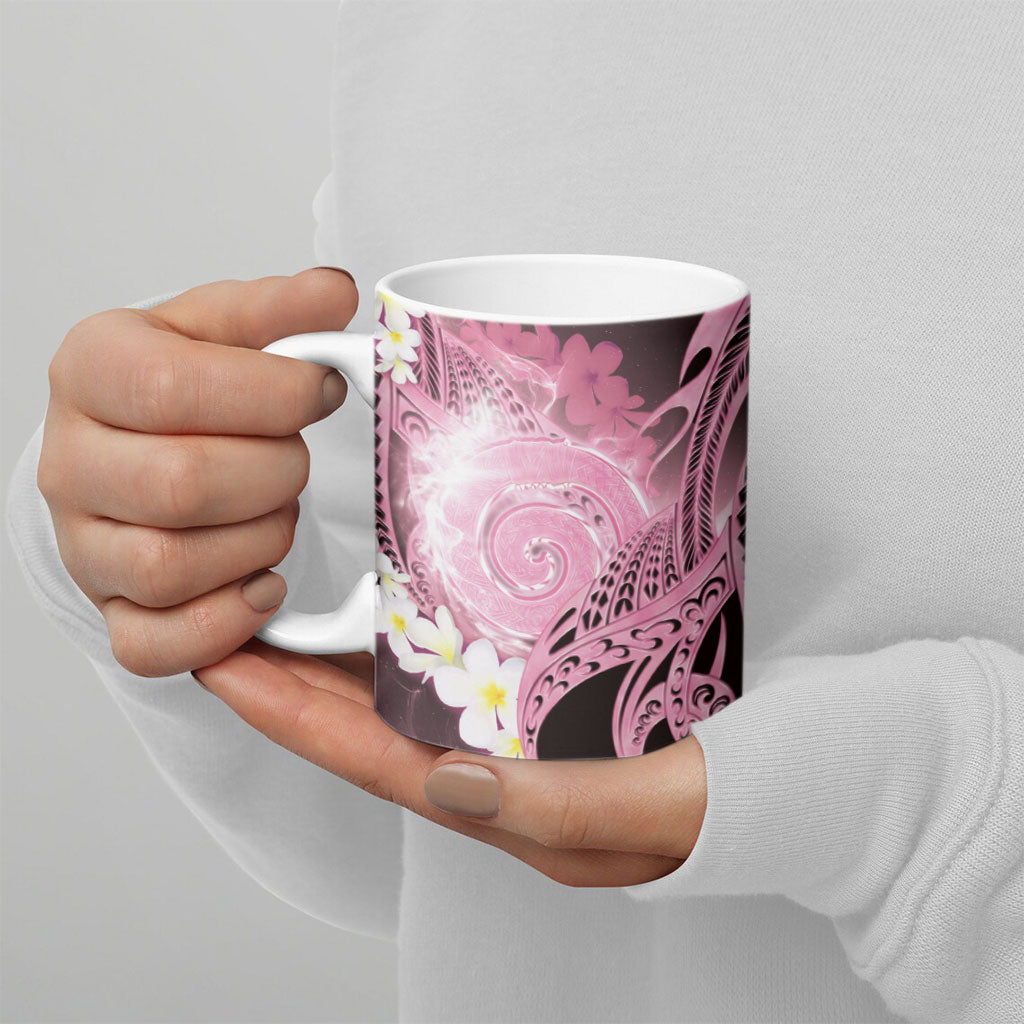 Piko Hawaiian Ceramic Mug Pink Galaxy Spiral Plumeria Tribal Patterns