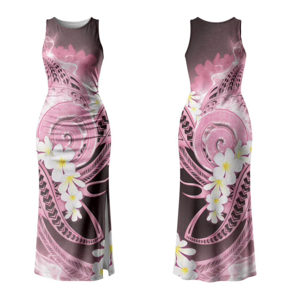 Piko Hawaiian Couples Matching Tank Maxi Dress and Long Sleeve Button Shirt Pink Galaxy Spiral Plumeria Tribal Patterns