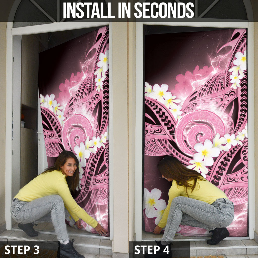 Piko Hawaiian Door Cover Pink Galaxy Spiral Plumeria Tribal Patterns