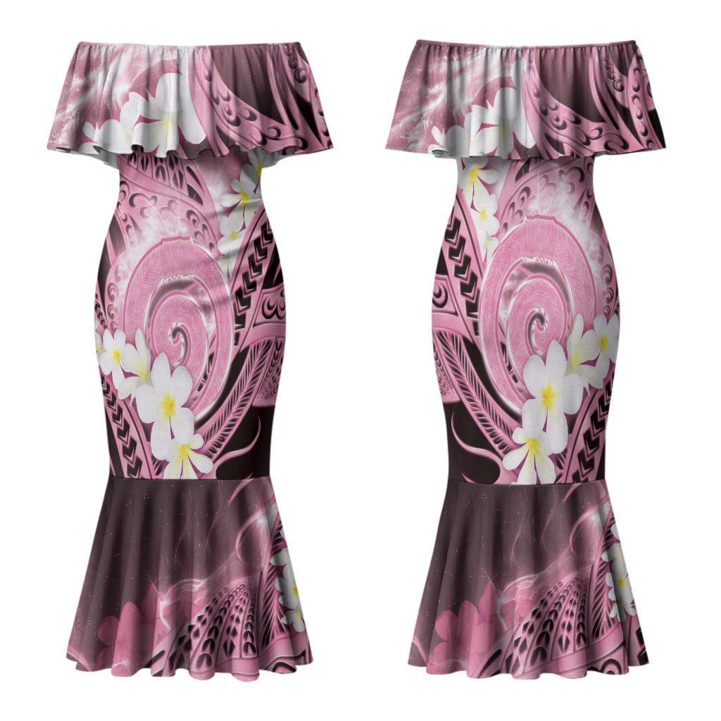 Piko Hawaiian Family Matching Mermaid Dress and Hawaiian Shirt Pink Galaxy Spiral Plumeria Tribal Patterns