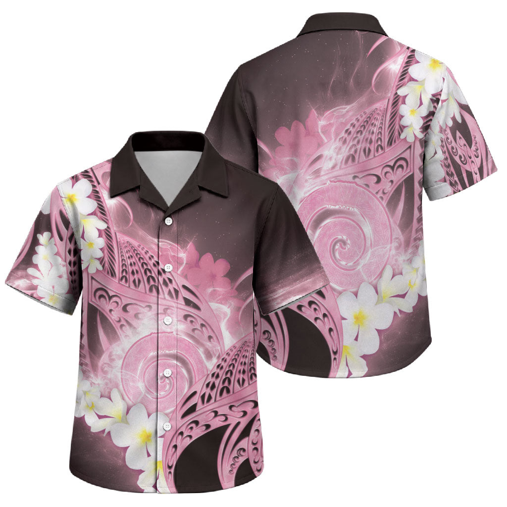 Piko Hawaiian Family Matching Off The Shoulder Long Sleeve Dress and Hawaiian Shirt Pink Galaxy Spiral Plumeria Tribal Patterns