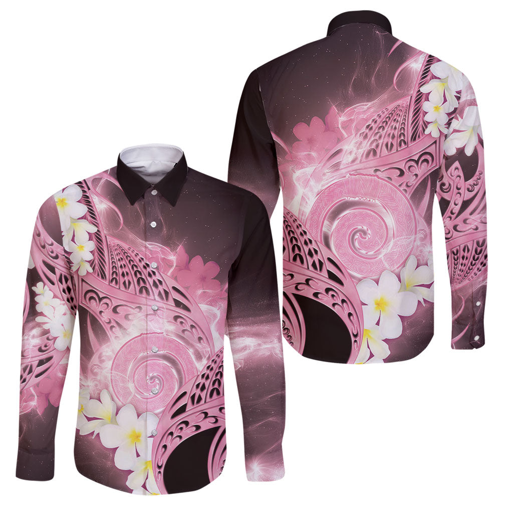 Piko Hawaiian Family Matching Off Shoulder Maxi Dress and Hawaiian Shirt Pink Galaxy Spiral Plumeria Tribal Patterns