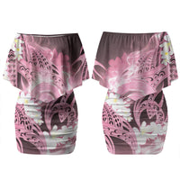 Piko Hawaiian Family Matching Off Shoulder Short Dress and Hawaiian Shirt Pink Galaxy Spiral Plumeria Tribal Patterns
